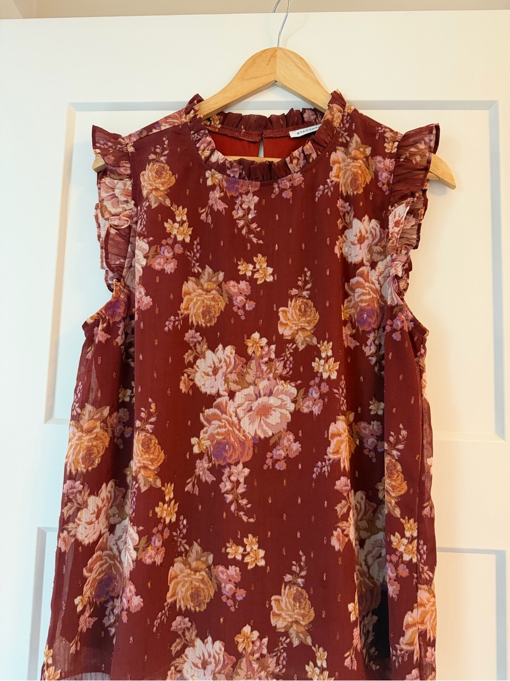 Staccato Burgundy Floral Ruffle-Sleeve Camisole